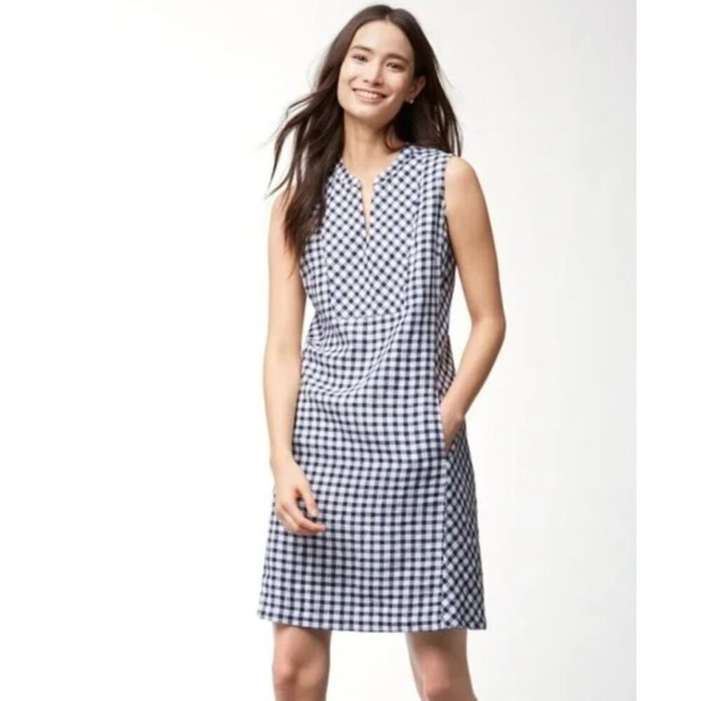 Tommy Bahama‎ Gingham Linen Dress Navy Blue Summer Picnic XXS